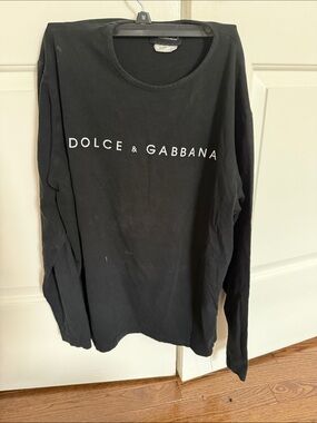 Dolce & Gabbana Black Long Sleeve Logo Tee with White Print